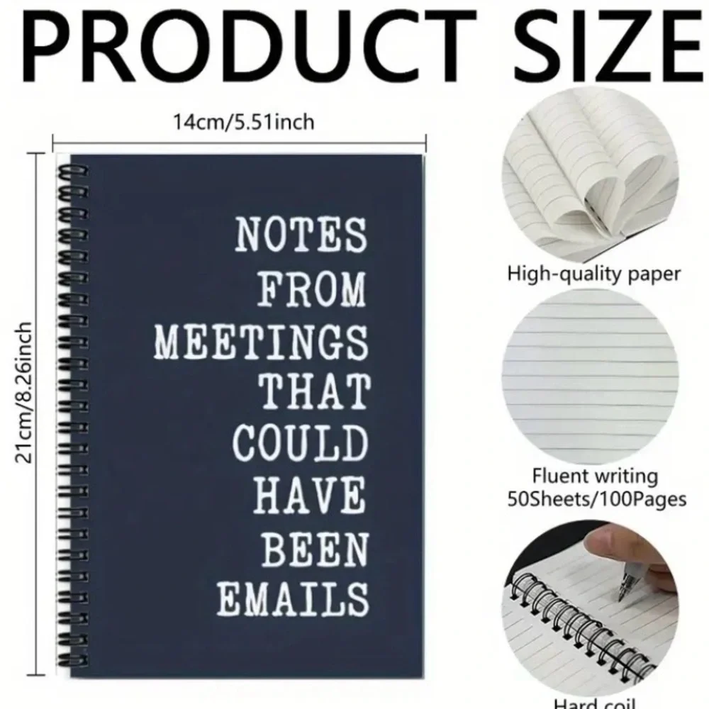 Navy Spiral Notebook with Humorous Work Quote ‘NOTES FROM MEETINGS…’